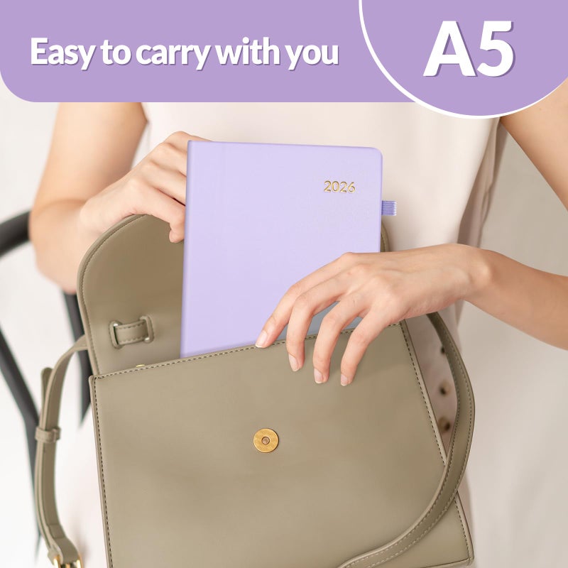 SUNEE 2026 Weekly & Monthly Hardcover Planner 5.5"" x 8.3"" - 12 Month (January 2026 - December 2026), Small Hardcover Planner, Pocket, Notes, 100 GSM Paper, Purple - Image 4